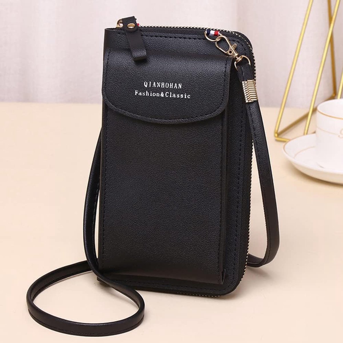 SnelShoppen - Mobiele Telefoon Hoesje voor Hangen, Kleine Schoudertas voor Mobiele Telefoon, PU Leer Mini Crossbody Schoudertas, Verwijderbare Schoude