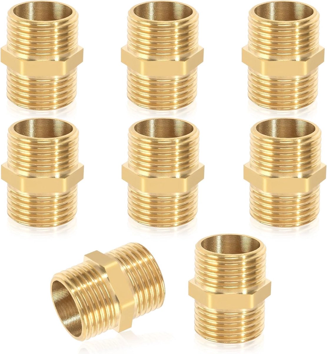 SnelShoppen - Double Nipple 1/2 Inch (Ø 20mm) Messing Verbindingsstukken, 8 Stuks, Dubbele Schroefverbindingen, Geschikt voor Verwarming, Drinkwaterin