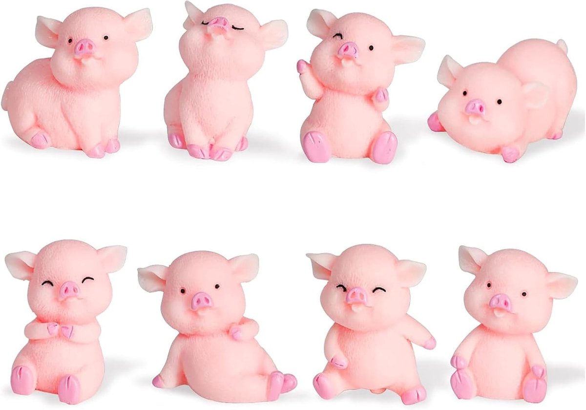 8 Miniature Pig Figures Pink Resin Decoration Cute - Ornaments for cake, birthday, decoration, pig figure, miniature - ShopVlot