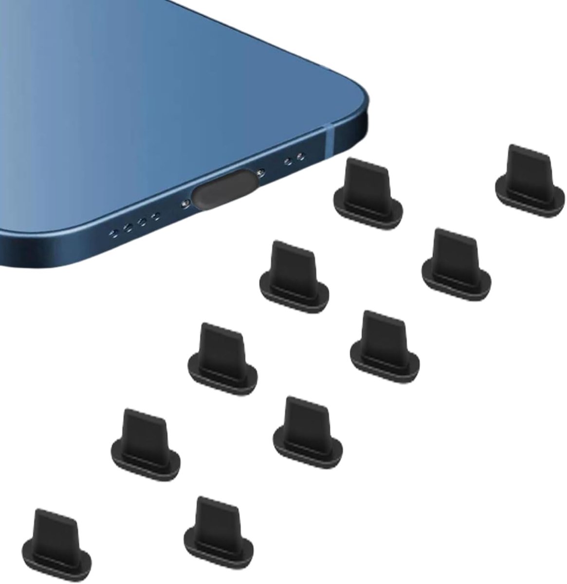 SnelShoppen - Pack van 10 Siliconen Stofpluggen Zwart voor iPhone 14 Pro Max 13 Plus 12 11 X Mini iPad en Airpods - Hoogwaardige Bescherming en Duurza