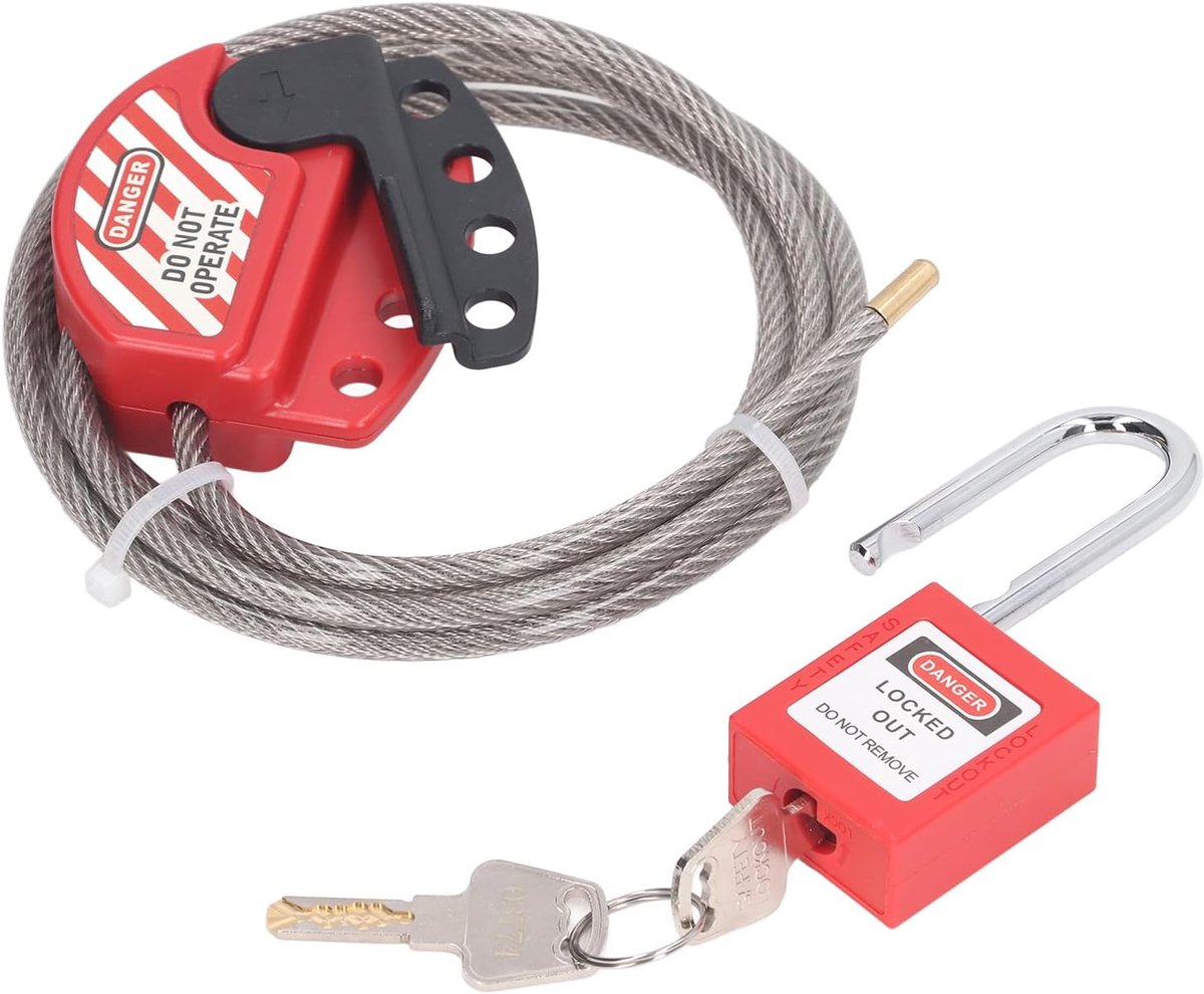 SnelShoppen - Verstelbare RVS Kabelslot en 38mm Veiligheids Hangslot Set met 2 Sleutels voor Industrie, Chemie, Energie en Ontvlambare Omgevingen