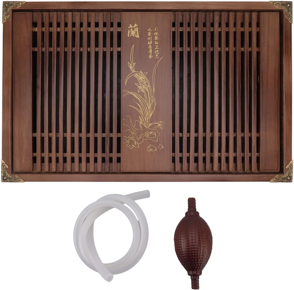 SnelShoppen - Kungfu Theeblaadjes Chinese Gongfu Theeblad Afvoer Wateropslag Houten Theetafel met Afvoerpijp - Uitstekende Vakmanschap (Licht Zwart Or