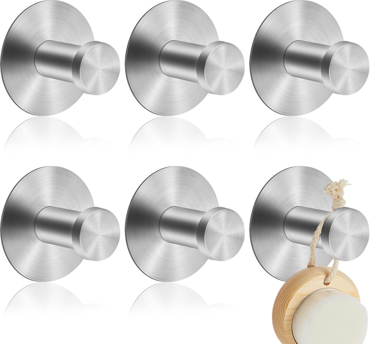 Pack of 6 Self Adhesive Towel Holder No Drilling Stainless Steel Hooks Bathroom Adhesive Hooks Extra Strong for - ShopVlot