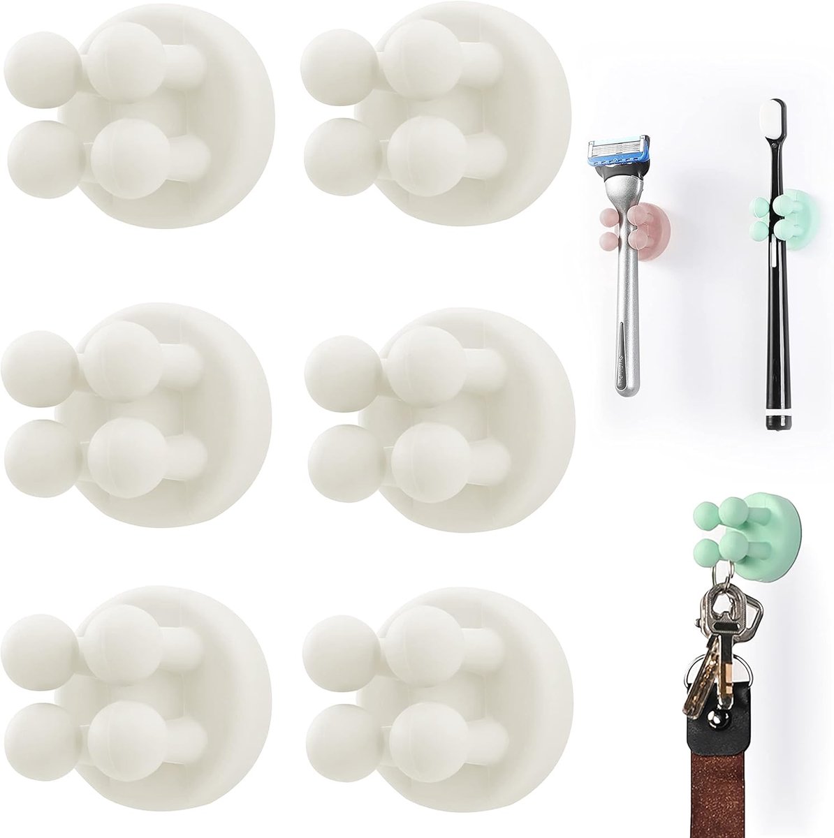 SnelShoppen - Silicone Tandborstelhouders 6 Stuks Multifunctionele Haak Waterdicht Zelfklevend Wandgemonteerd Voor Badkamer Keuken Woonkamer Kantoor (