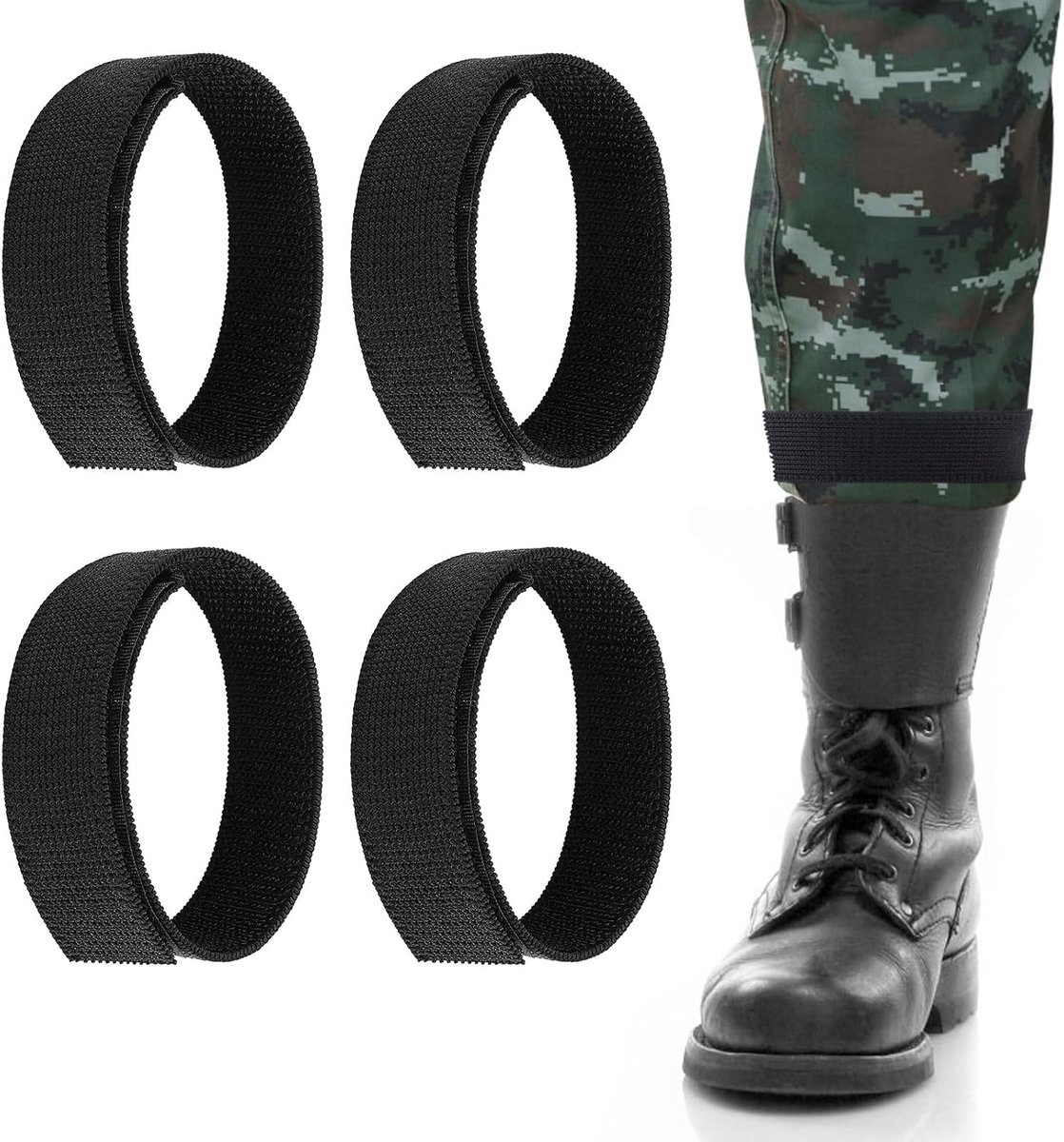WLLHYF 2 Pairs Black Boot Blouse Elastic Bands Ankle and Trousers Straps with Fastener Military Shoe Straps Fitness - ShopVlot