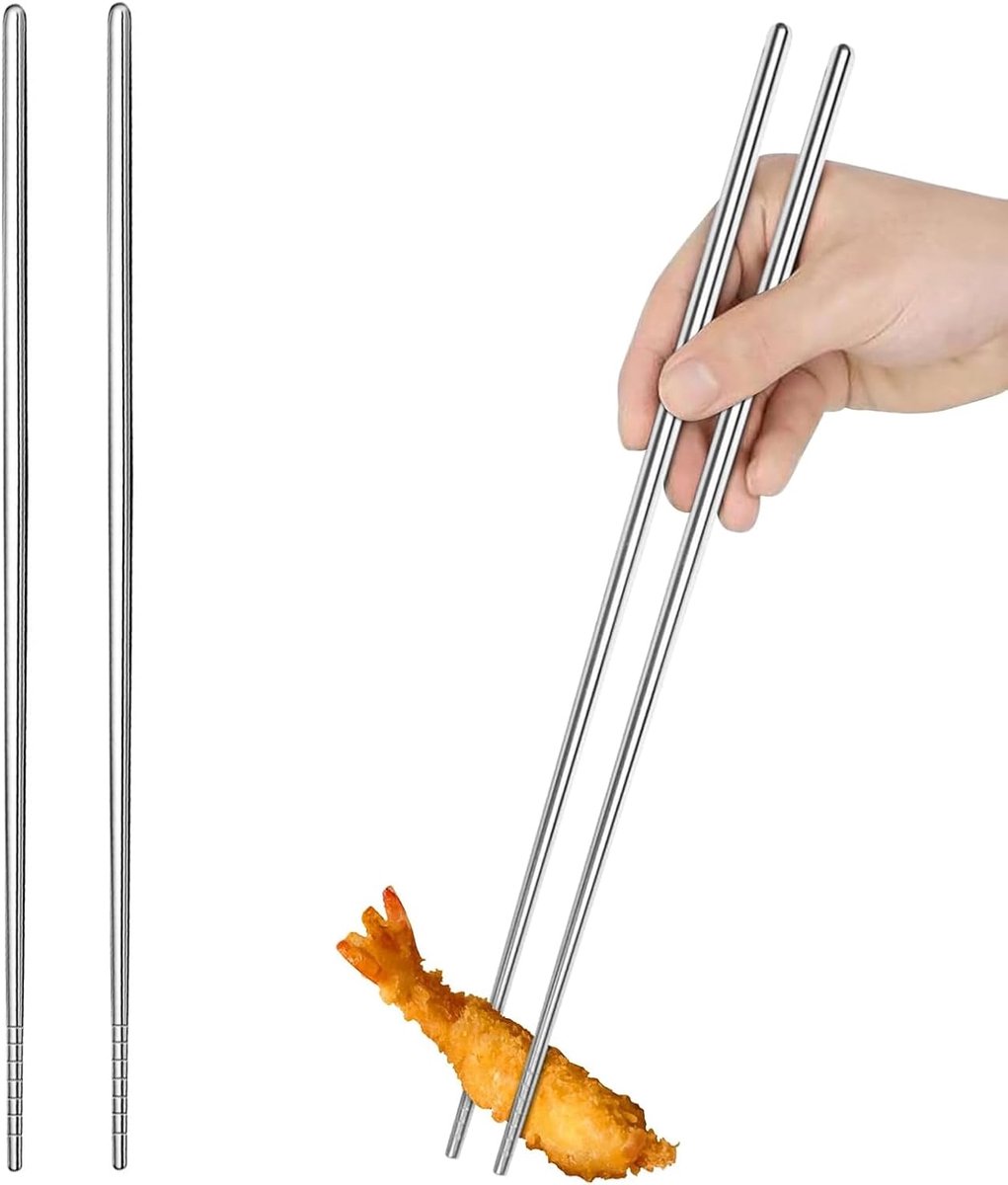 SnelShoppen - Lange Kookstokjes 38cm, RVS Noodle Chopsticks voor Hot Pot en Frituren, 2 Paar Roestvrijstalen Kookstokjes voor Keuken en Feest