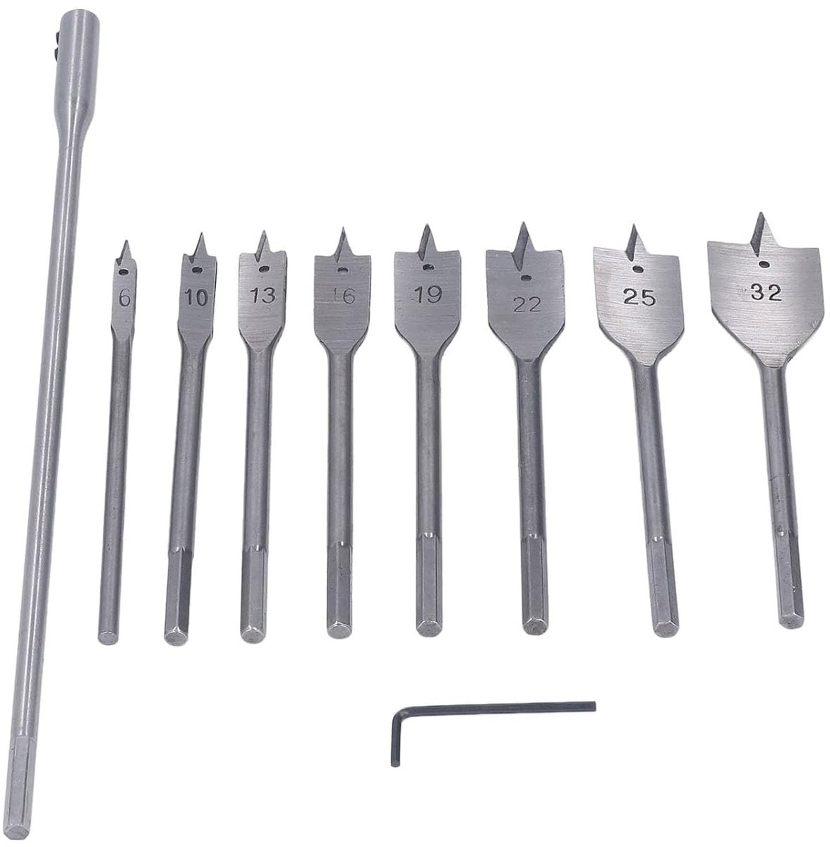 SnelShoppen - Shovel Flat Bits Set 10 Stuks 1/4 Inch Houtboor Bits, 8 Maten voor Houtbewerking, Duurzaam Carbonstaal, Perfect voor Klussen