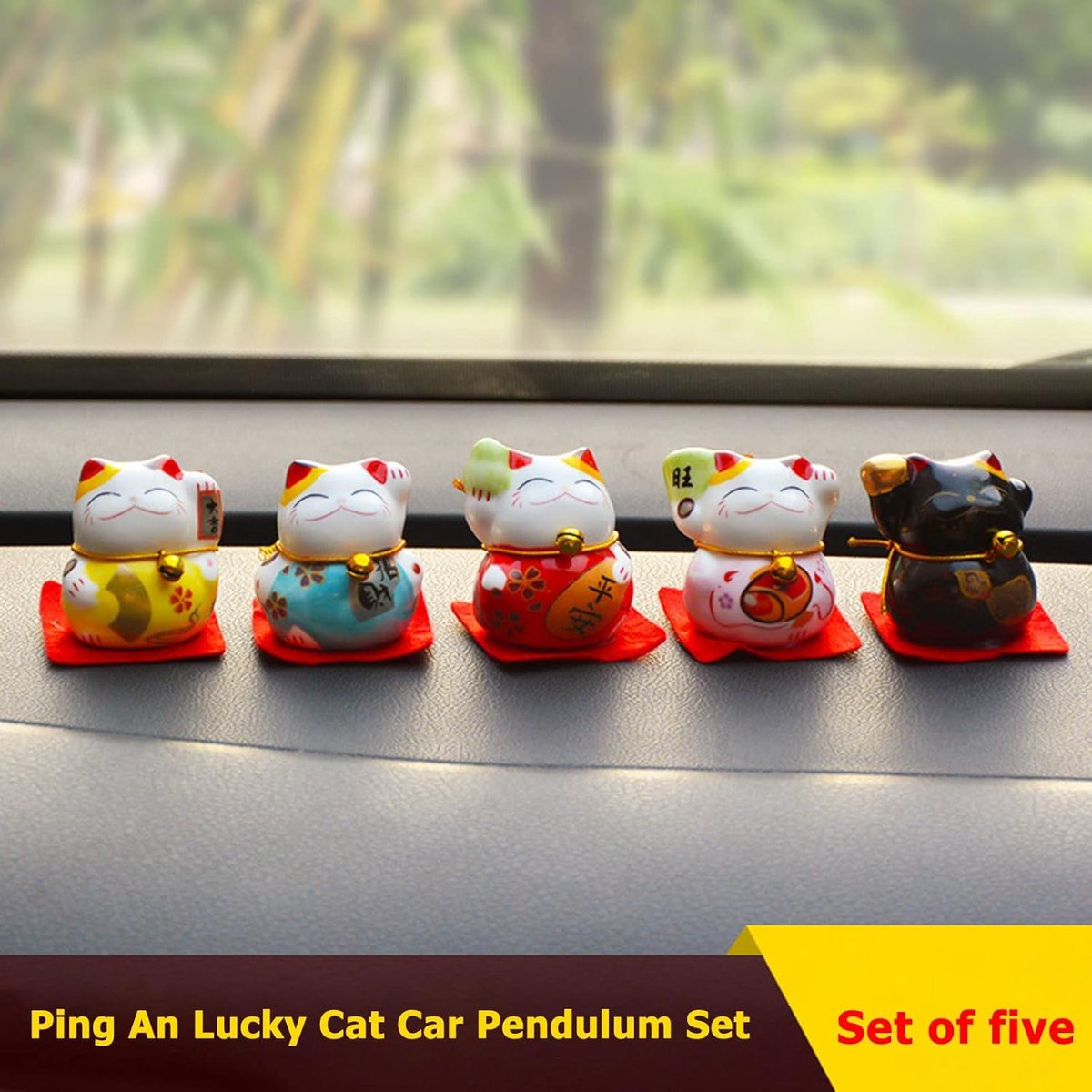 SnelShoppen - 5 mini Maneki-Neko figuren, geluks kat, Kawaii decoratie, Japanse stijl, schattige katten, perfect voor auto, boekenkast, TV meubel, bed
