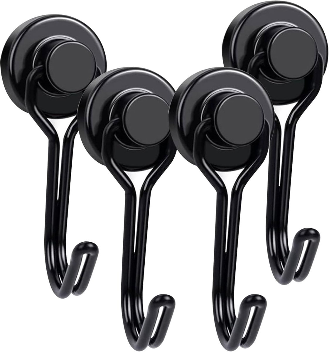 SnelShoppen - Magnetische Haken met Haakjes Set van 4 Stuks, Sterke Magnetische Haken voor Koelkast en Keuken, Zwart, Corrosiebestendig en Multifuncti