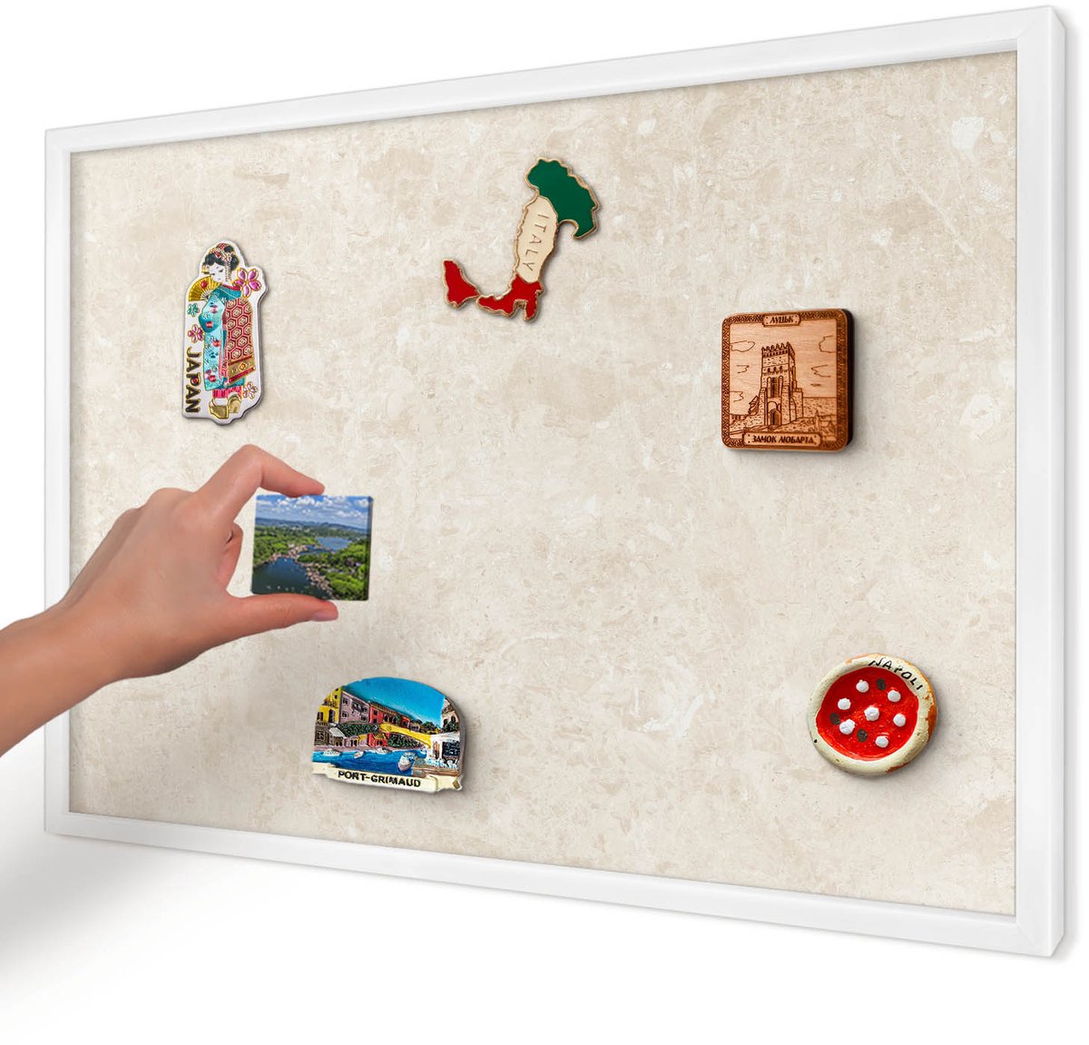 Artprintcave Romig Magneetbord mit Witte Lijst - 60x40 cm - Romige Elegantie Bord Voor Magneten - Minimalist Magneetbord Voor Foto's - Achtergronden En Patronen
