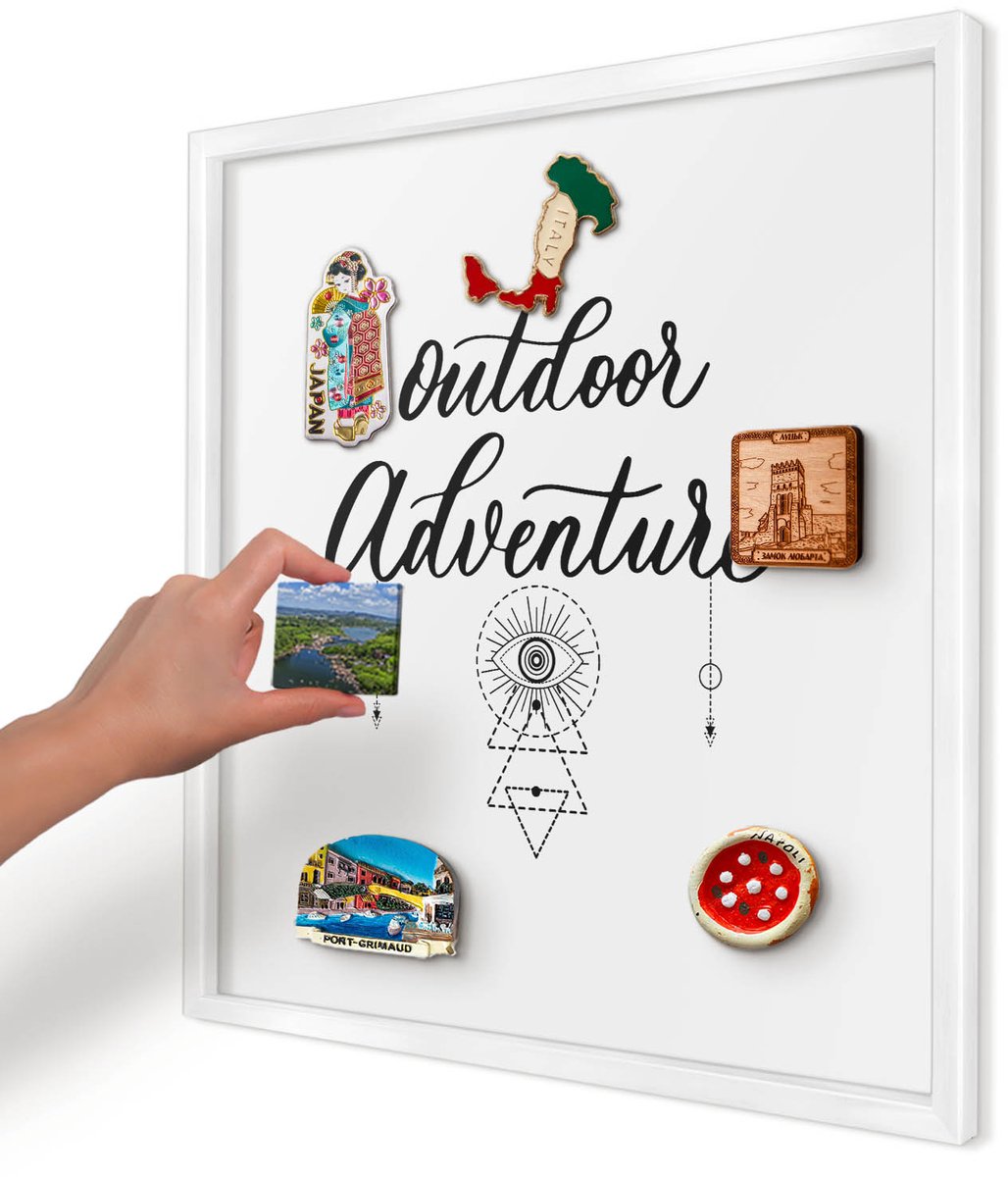 Artprintcave Wit Magneetbord mit Witte Lijst - 50x50 cm - Buitenavontuur Magnetische Organizer - Typografisch Magnetisch Bord - Teksten