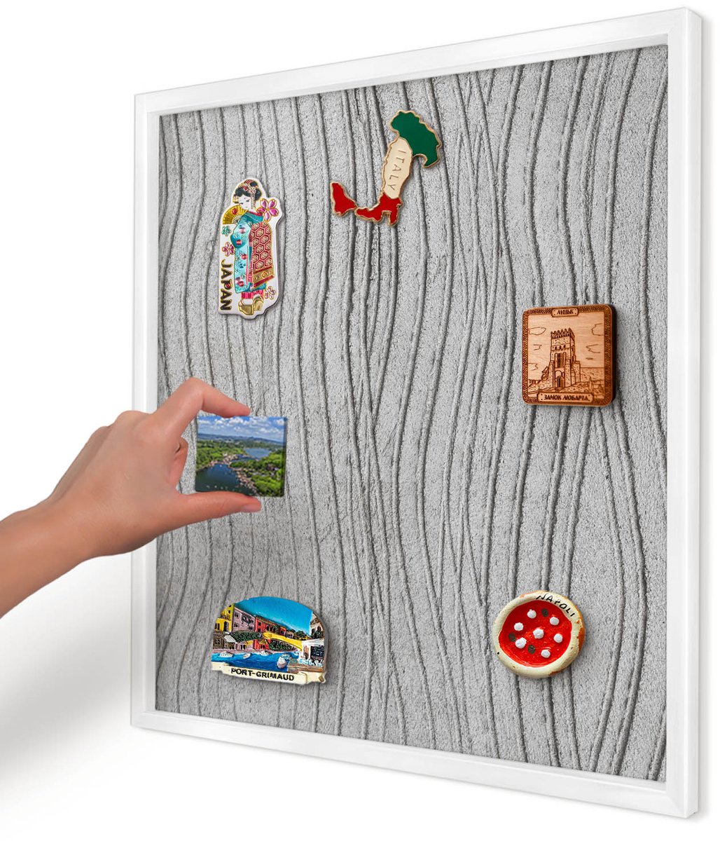 Artprintcave Grijs Magneetbord mit Witte Lijst - 50x50 cm - Grijze Golven Magnetisch Bord - Minimalist Magnetisch Bord Voor Magneten - Texturen
