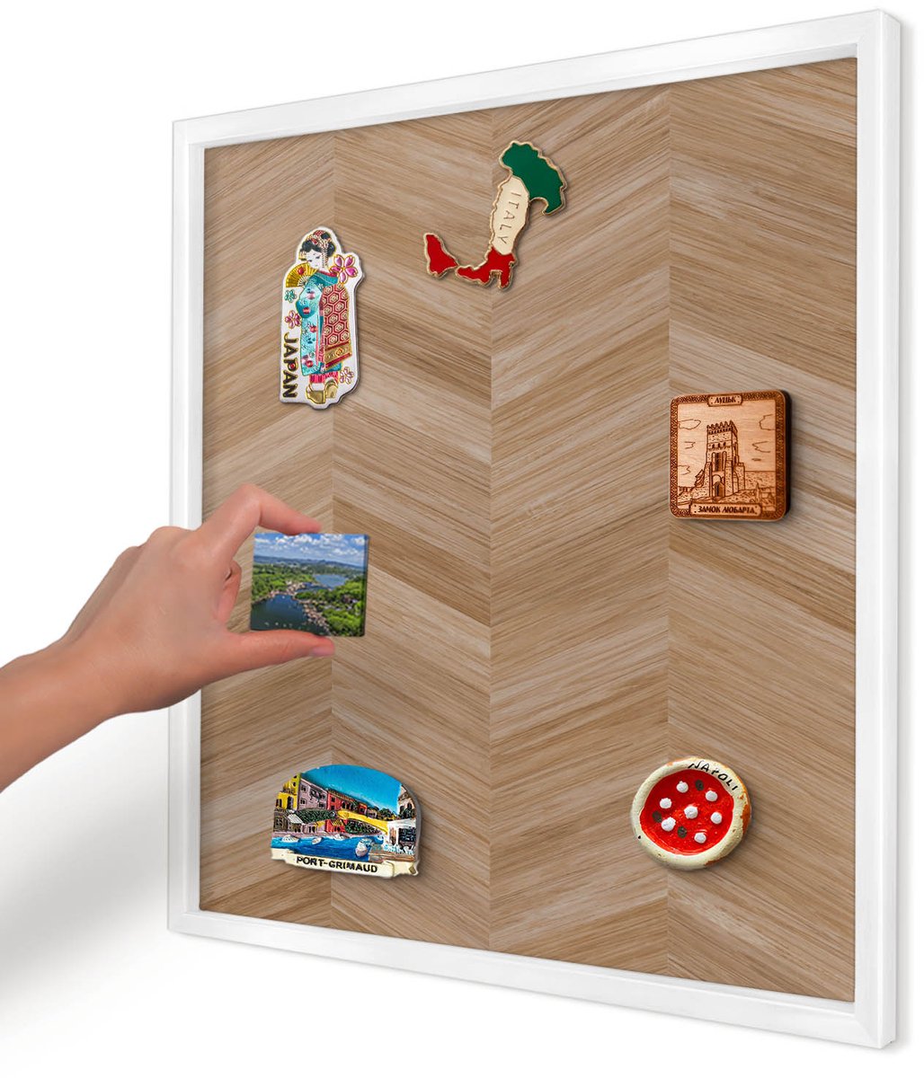 Artprintcave Bruin Magneetbord mit Witte Lijst - 50x50 cm - Houten Visgraatmotief Bord Voor Magneten - Rustiek Wandbord Magnetisch - Texturen