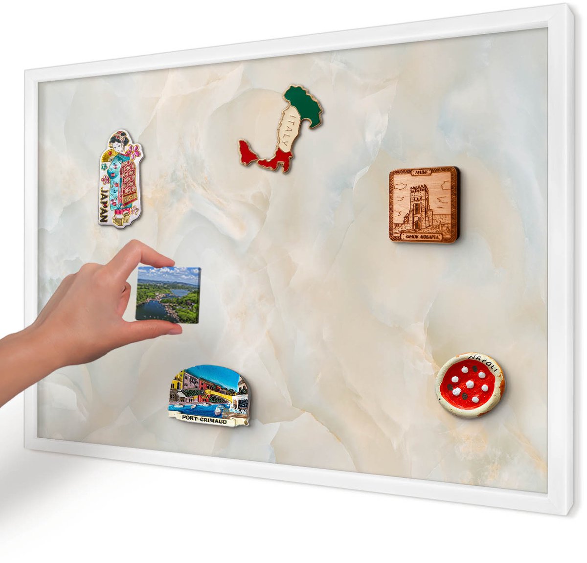 Artprintcave Romig Magneetbord mit Witte Lijst - 60x40 cm - Subtiele Elegantie Notitiebord - Minimalist Magnetische Organizer - Texturen