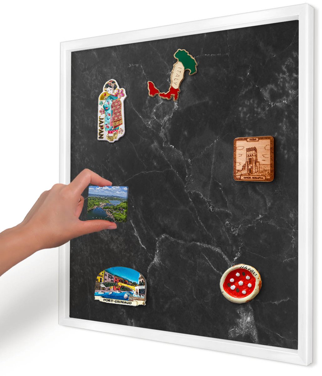 Artprintcave Zwart Magneetbord mit Witte Lijst - 50x50 cm - Zwart Marmer Magnetische Organizer - Minimalist Magneetbord Voor Keuken - Texturen