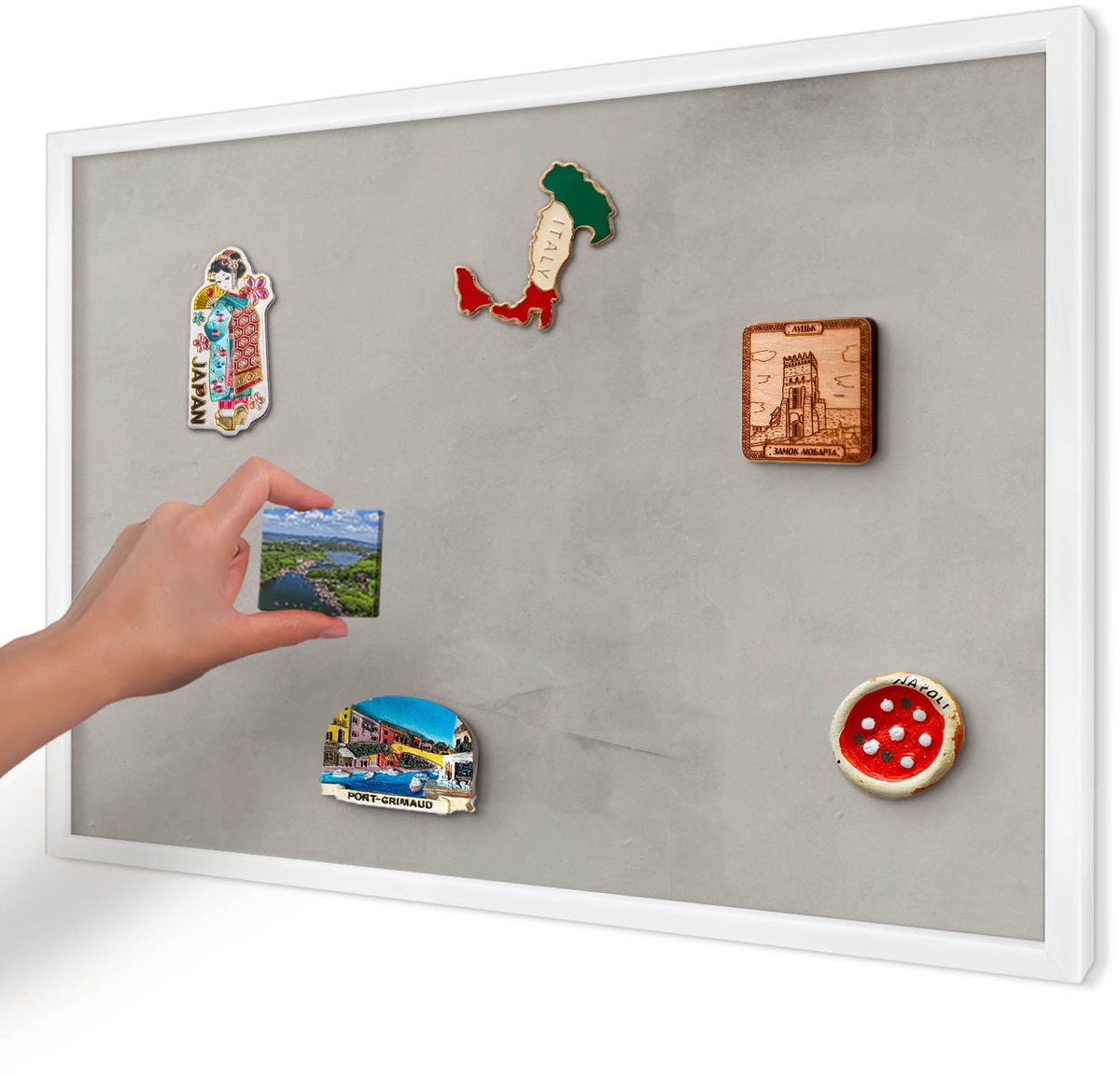 Artprintcave Grijs Magneetbord mit Witte Lijst - 60x40 cm - Grijze Achtergrond Memobord Keuken - Minimalist Magneet Bord mit Frame - Achtergronden En Patronen