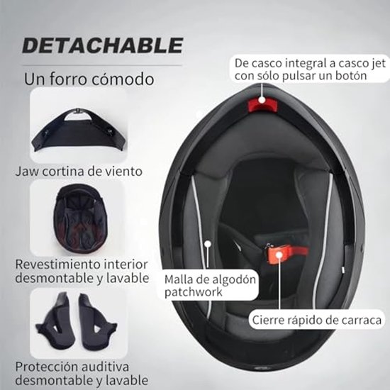 Zwart motorhelm interieur met verwijderbare en wasbare voering en oorbescherming. Met kin-windgordijn en ratelsluiting.