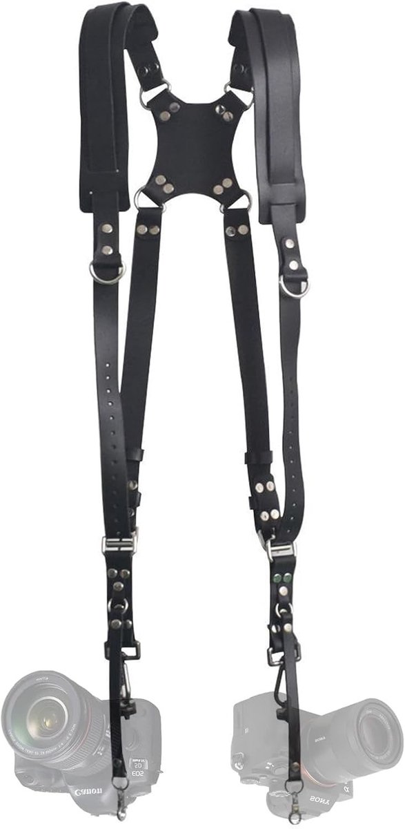 Verstelbare Dubbele Camera Strap met LED Verlichting voor SLR/DSLR, Ideaal voor Fotografen en Videografen