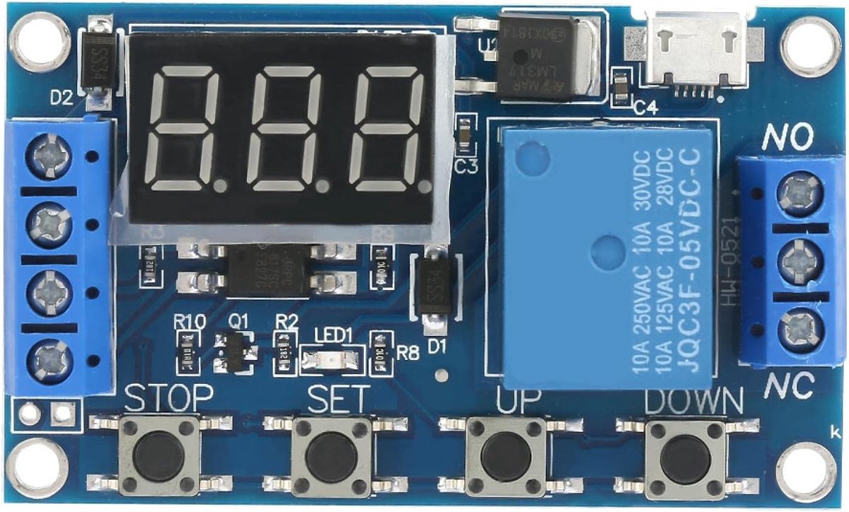 SnelShoppen - 12 Volt Digitale Timer Switch - Multifunctionele Cyclus Timer met LED Display - Instelbaar van 0.1s tot 999 minuten - Voor DC 5-30V Gebr
