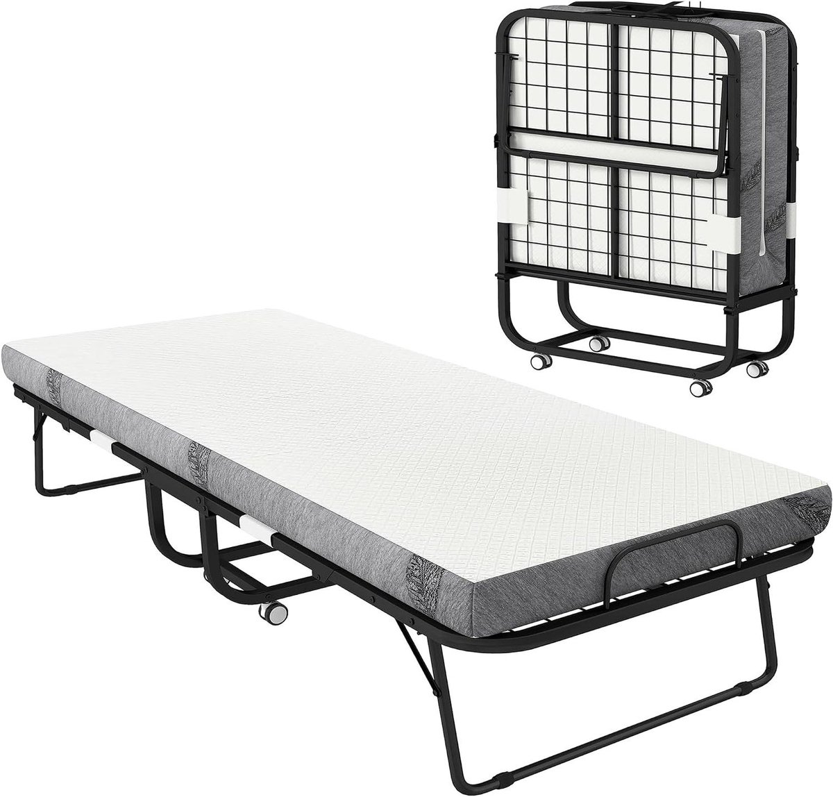 Klappbett - Gästebett Veldbed - Flexibel Slapen - 10cm Dikke Matras - 90x200 cm - Wit