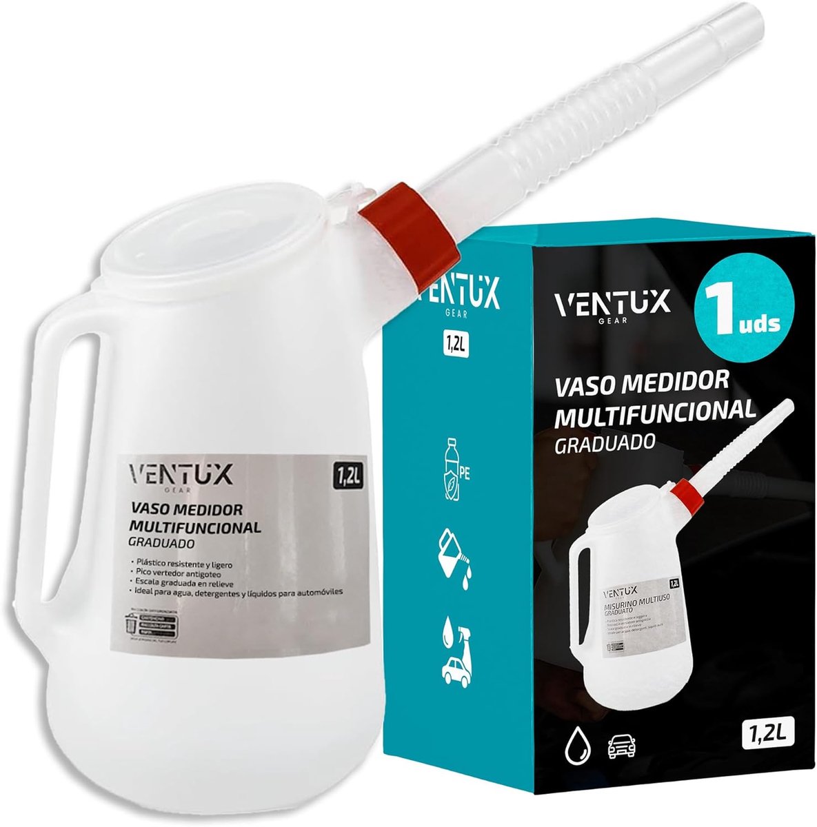 SnelShoppen - Olie maatbeker met flexibele tuit, 1,2 l | Ø 123 mm | Drupvrije tuit | Stevige handgreep | Ideaal voor motoronderhoud