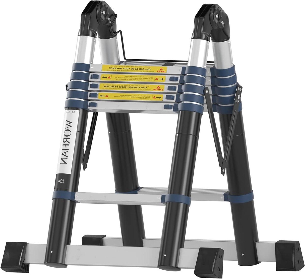 Telescopische Ladder - Opvouwbare Ladder Aluminium Ladder - Klusjes Binnen En Buiten - Verstevigd Aluminium - 3.8 Meter - Aluminium