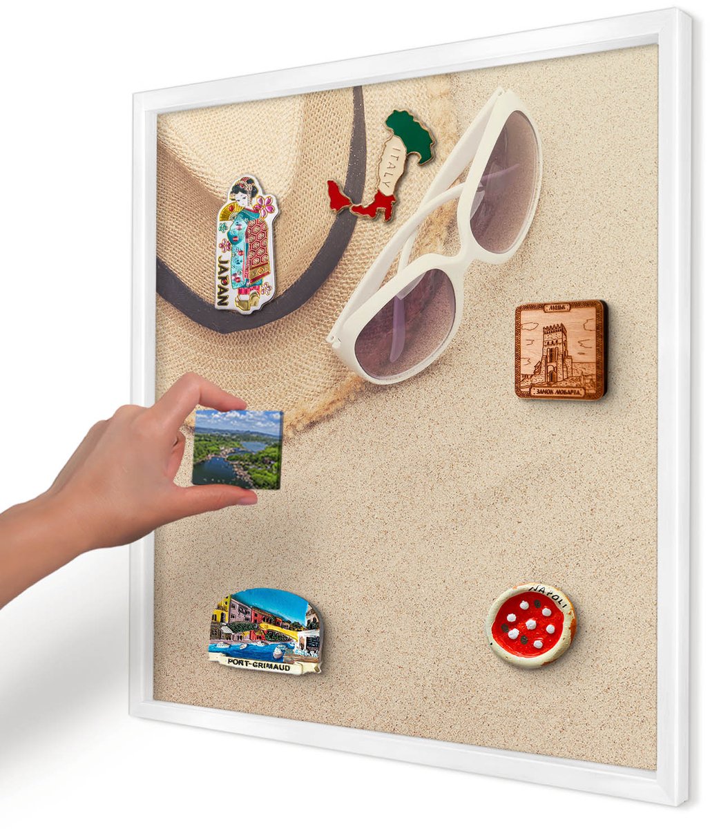 Artprintcave Beige Magneetbord mit Witte Lijst - 50x50 cm - Zomerstrand Notitiebord - Fotografisch Magnetisch Bord - Reis