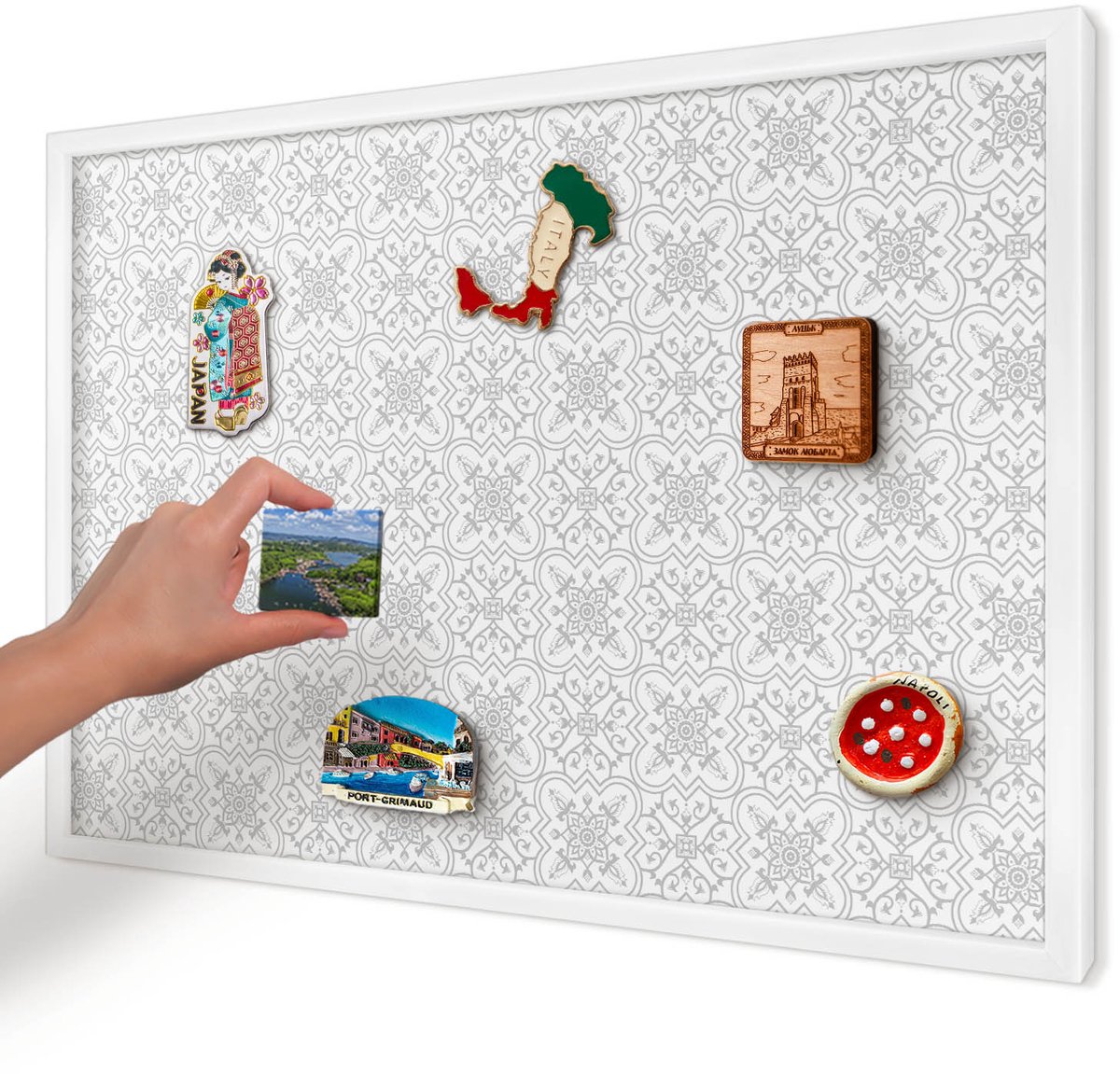 Artprintcave Wit Magneetbord mit Witte Lijst - 60x40 cm - Geometrische Symmetrie Magneetbord Voor Keuken - Minimalist Magneetbord Voor Foto's - Achtergronden En Patronen