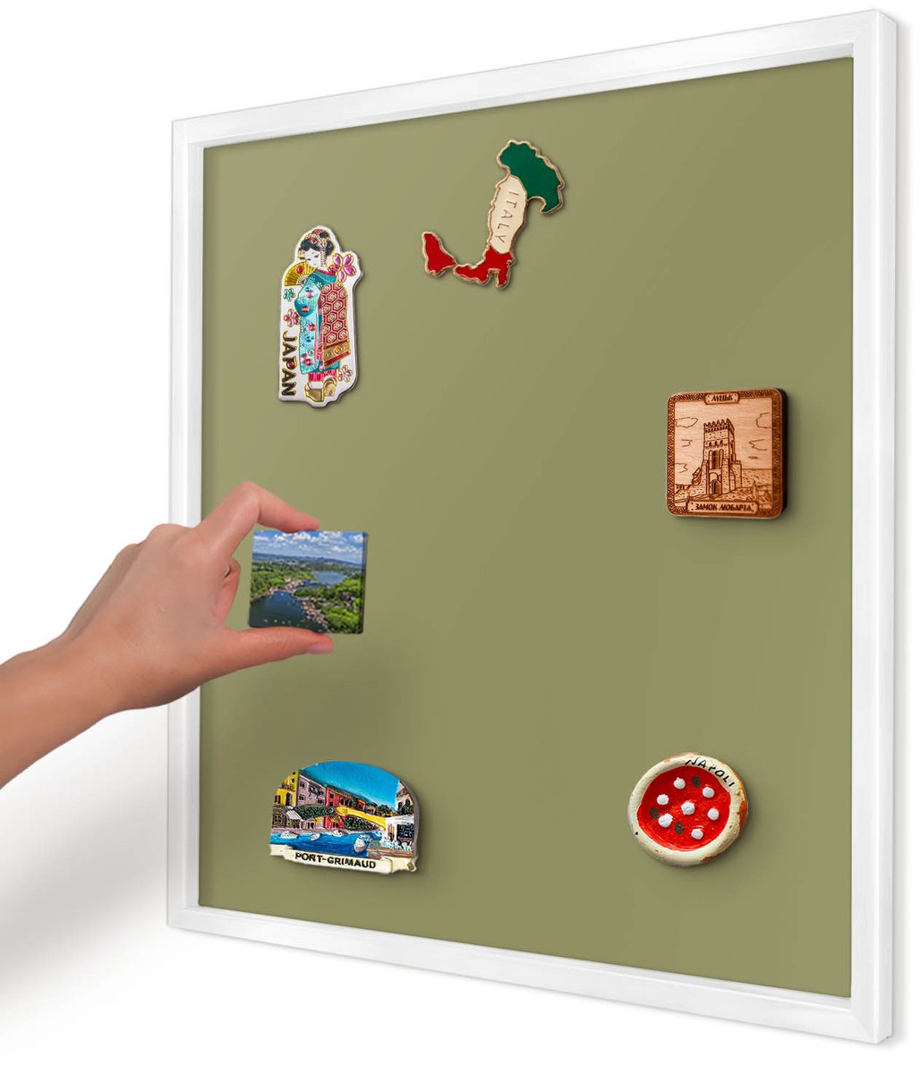 Artprintcave Geel Magneetbord mit Witte Lijst - 50x50 cm - Groen Gras Magnetisch Bord Voor Magneten - Minimalist Notitiebord - Achtergronden En Patronen