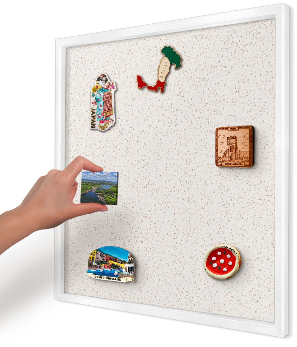 Artprintcave Beige Magneetbord mit Witte Lijst - 50x50 cm - Kleine Puntjes Magneetbord Voor Foto's - Minimalist Memobord Keuken - Achtergronden En Patronen