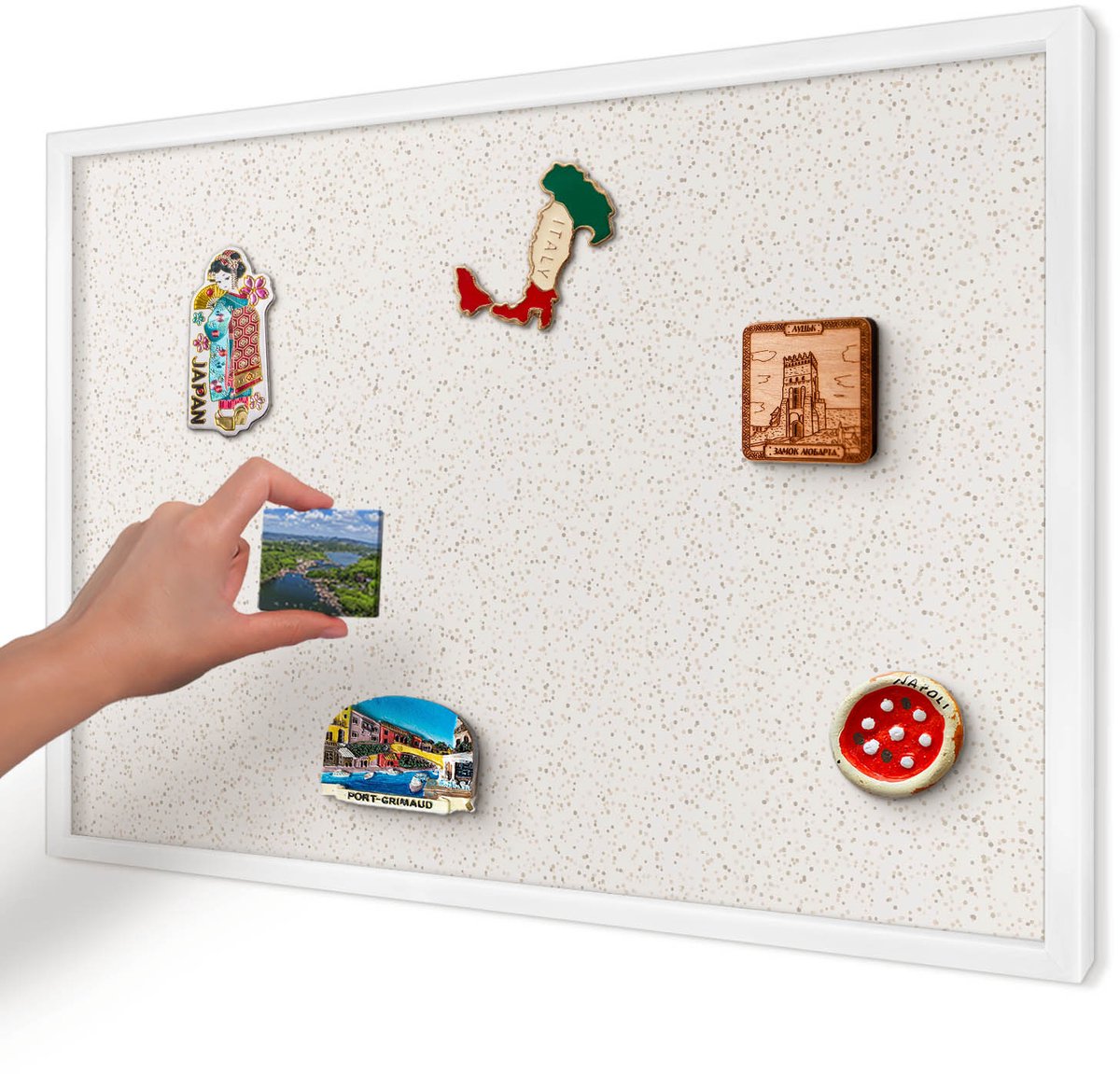 Artprintcave Beige Magneetbord mit Witte Lijst - 60x40 cm - Kleine Puntjes Wandbord Magnetisch - Minimalist Magnetisch Bord Voor Magneten - Achtergronden En Patronen