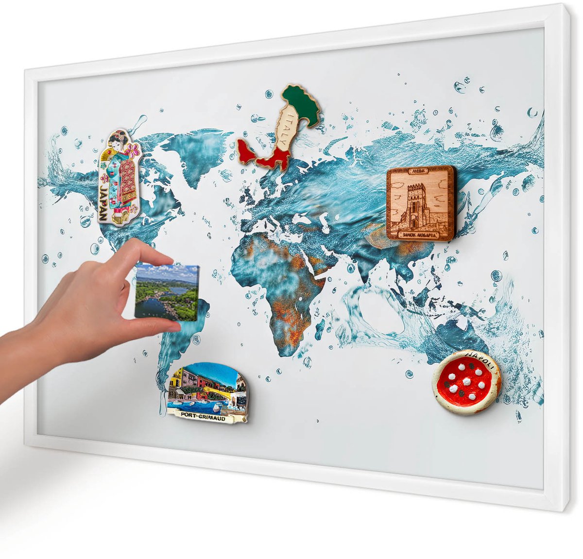 Artprintcave Turkoois Magneetbord mit Witte Lijst - 60x40 cm - Waterkaart Magnetische Organizer - Abstract Magnetisch Bord Voor Magneten - Kaarten