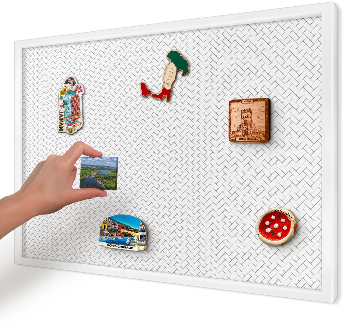 Artprintcave Wit Magneetbord mit Witte Lijst - 60x40 cm - Witte Visgraat Memobord Keuken - Minimalist Magnetisch Bord Voor Magneten - Achtergronden En Patronen