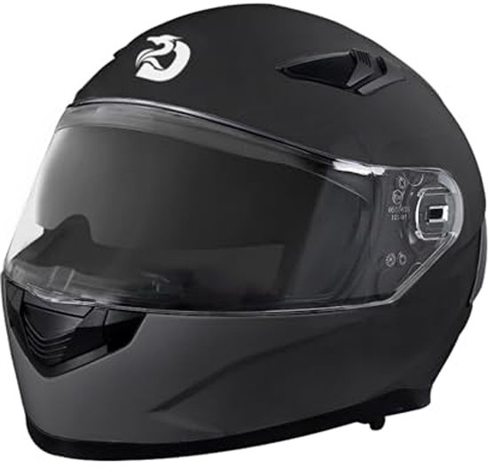 Zwarte, matzwarte integraalhelm van DAWNRISE met een doorzichtig vizier.