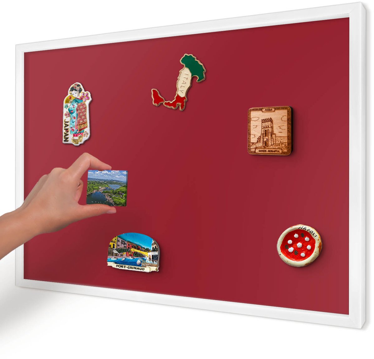 Artprintcave Bordeaux Magneetbord mit Witte Lijst - 60x40 cm - Licht Bordeauxrood Magnetische Organizer - Minimalist Bord Voor Magneten - Achtergronden En Patronen