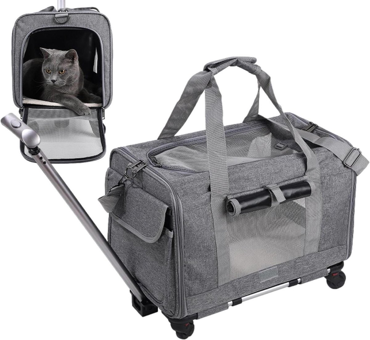 Honden Reistas - Dieren Vervoerder - Reizen met Huisdier - Afneembaar Chassis - 46x28x39cm - Grijs