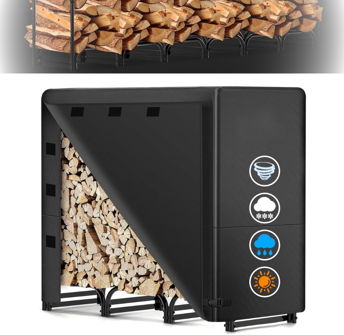 Zavio® Haardhoutrek Buiten - Houtopslagrek Outdoor - Droog Hout Opslaan -Zwart