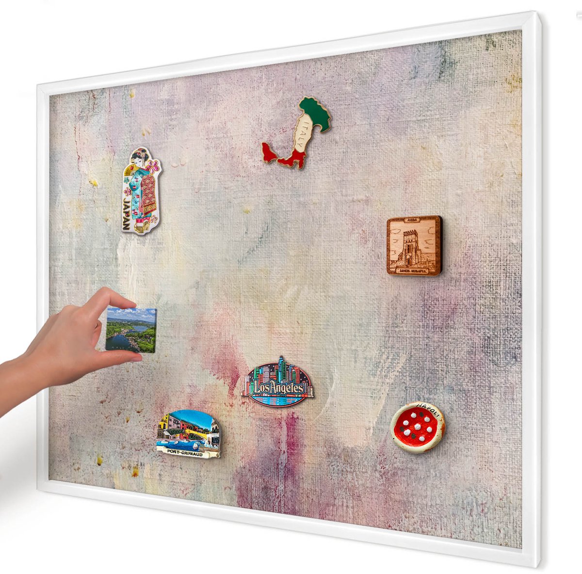 Artprintcave Romig Magneetbord mit Witte Lijst - 80x60 cm - Pastel Abstractie Magnetische Organizer - Abstract Memobord Keuken - Abstractie