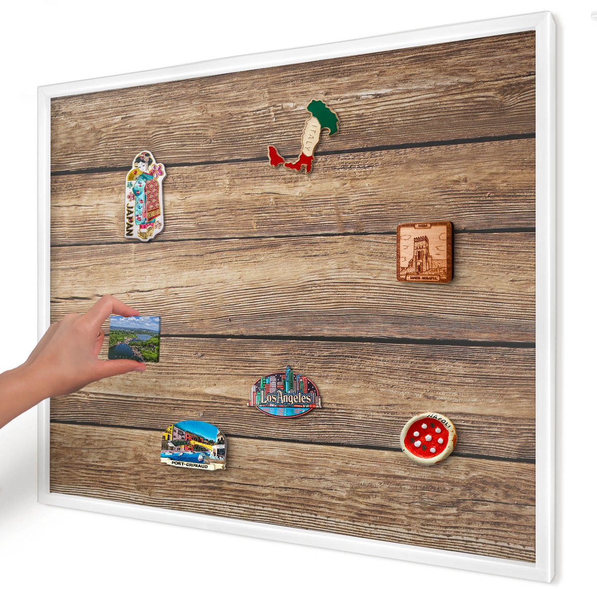 Artprintcave Bruin Magneetbord mit Witte Lijst - 80x60 cm - Houtstructuur Wandbord Magnetisch - Rustiek Memobord Keuken - Texturen