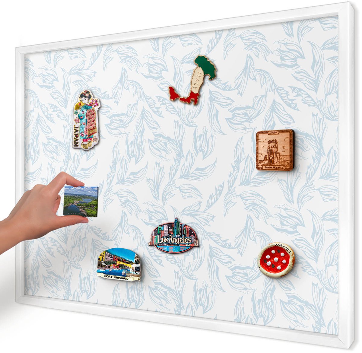 Artprintcave Wit Magneetbord mit Witte Lijst - 70x50 cm - Licht Thema Magneetbord Voor Keuken - Minimalist Bord Voor Magneten - Bloemen En Planten