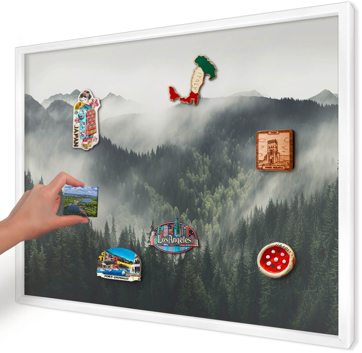 Artprintcave Groente Magneetbord mit Witte Lijst - 70x50 cm - Groene Bergen Magneetbord Voor Foto's - Fotografisch Magnetisch Bord Voor Magneten - Landschappen