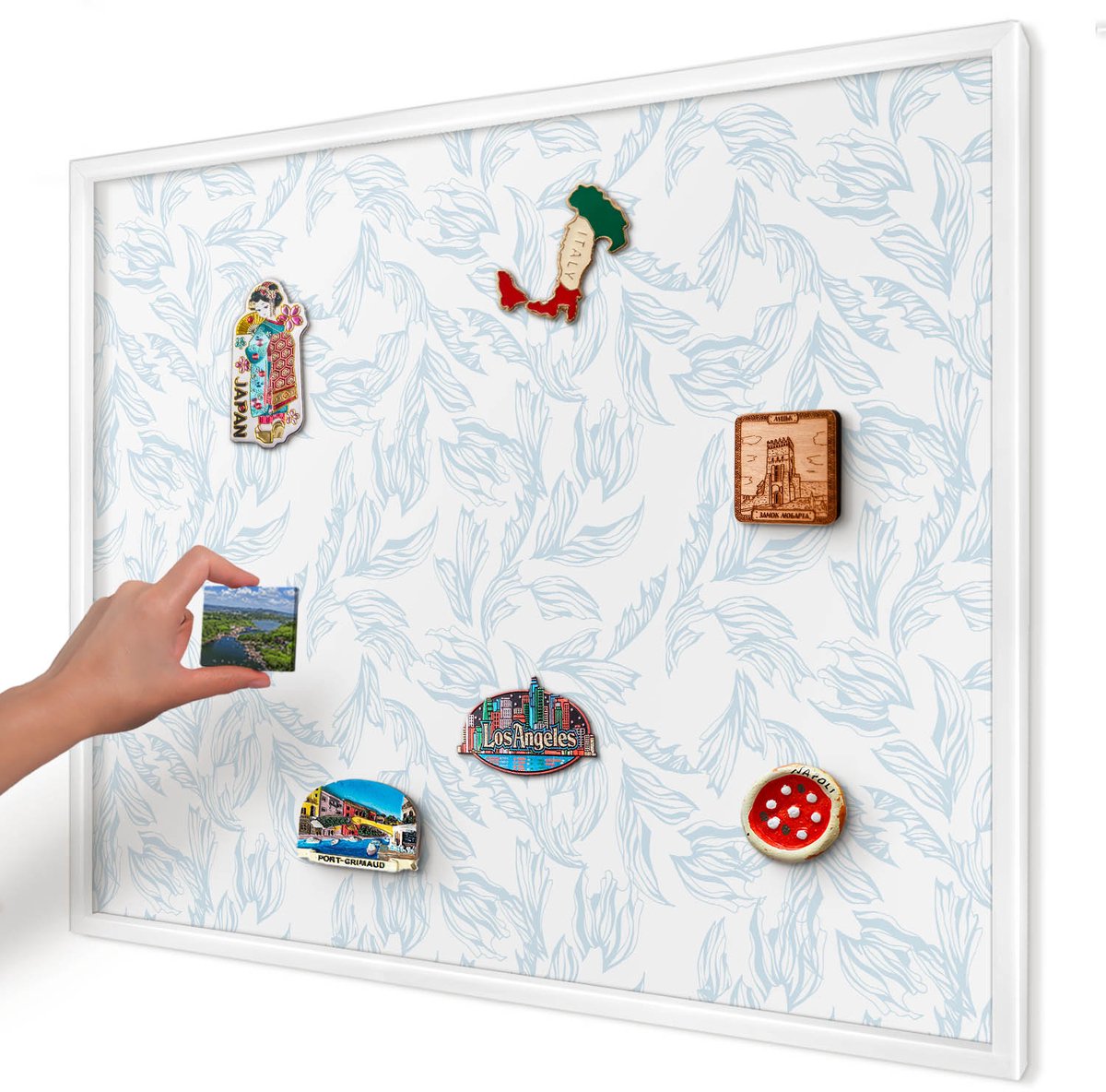 Artprintcave Wit Magneetbord mit Witte Lijst - 80x60 cm - Licht Thema Memobord Keuken - Minimalist Magnetisch Bord - Bloemen En Planten
