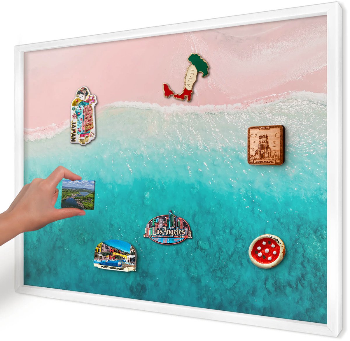 Artprintcave Roze Magneetbord mit Witte Lijst - 70x50 cm - Zomerse Ontspanning Magneet Bord mit Frame - Fotografisch Magnetisch Bord Voor Magneten - Landschappen