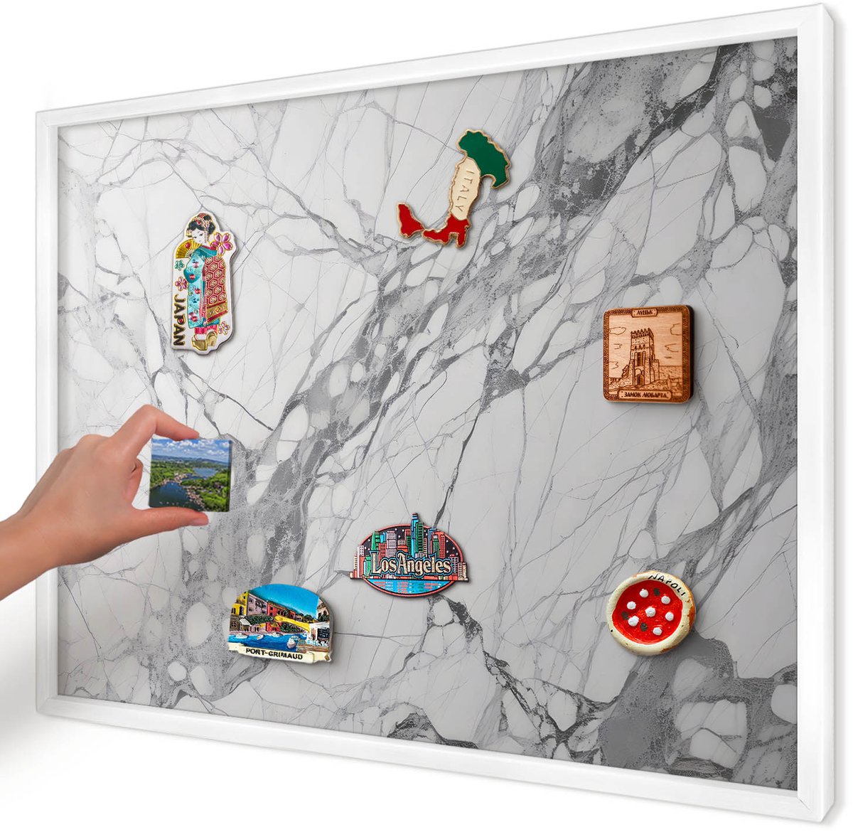 Artprintcave Wit Magneetbord mit Witte Lijst - 70x50 cm - Marmeren Elegantie Magnetisch Bord - Minimalist Magneetbord Voor Keuken - Texturen