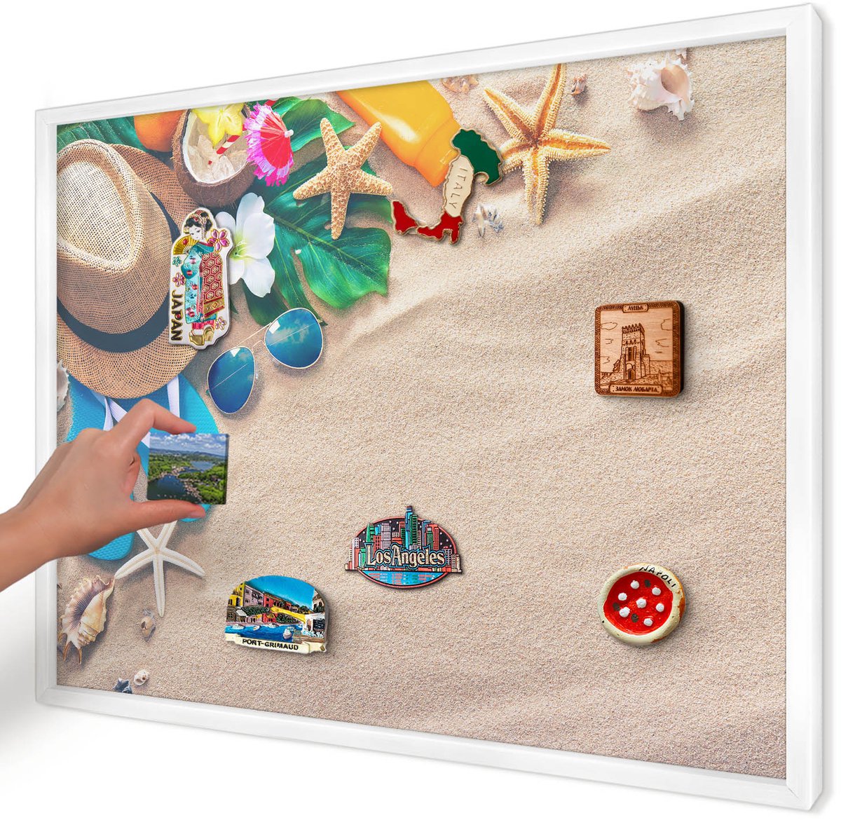 Artprintcave Beige Magneetbord mit Witte Lijst - 70x50 cm - Zomerse Ontspanning Magnetisch Bord - Fotografisch Memobord Keuken - Natuur