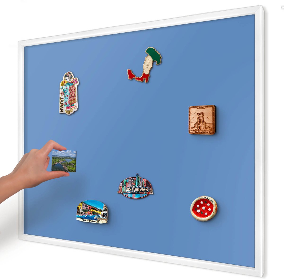 Artprintcave Blauw Magneetbord mit Witte Lijst - 80x60 cm - Blauwe Kleur Notitiebord - Minimalist Memobord Keuken - Achtergronden En Patronen
