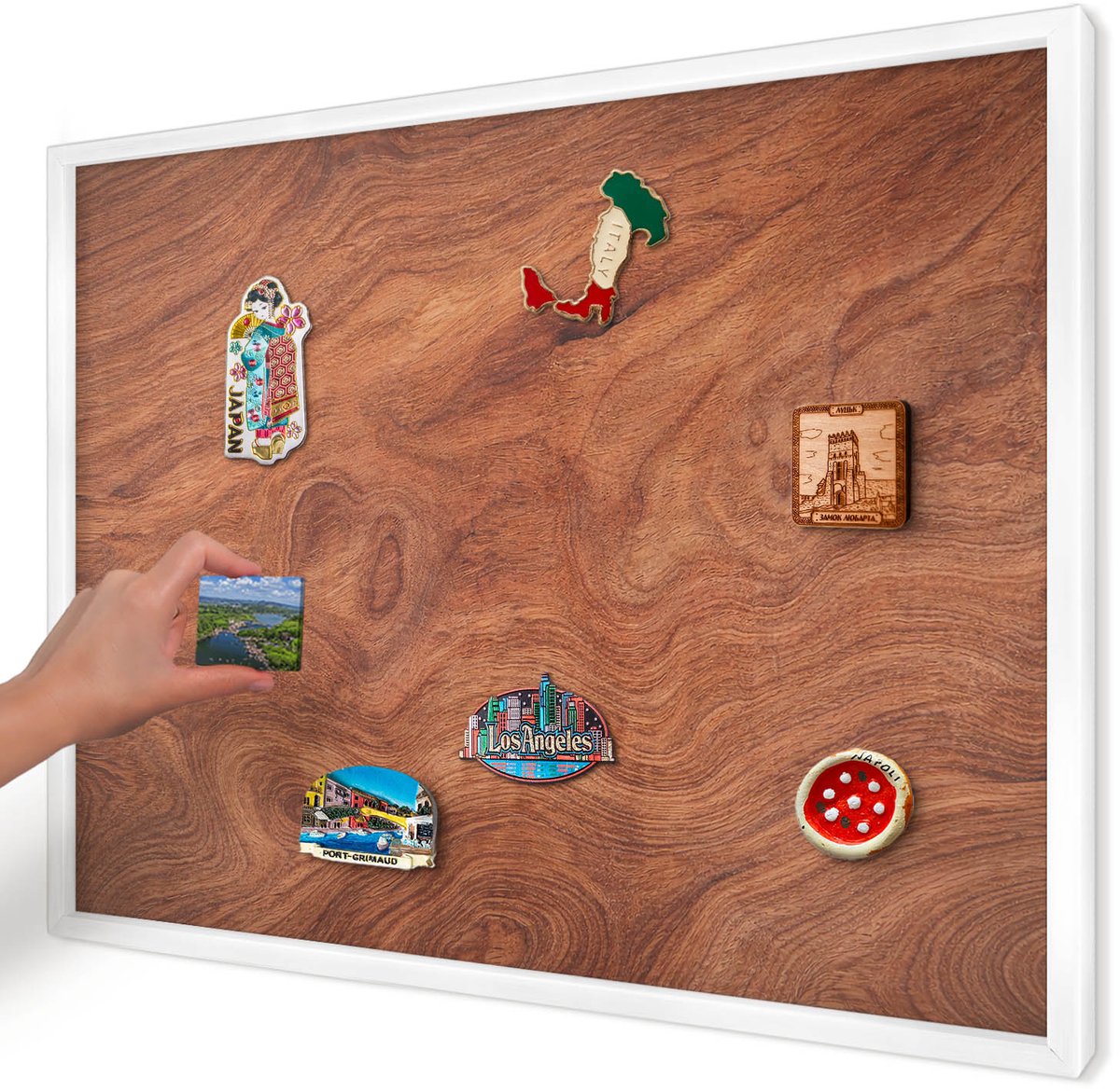 Artprintcave Bruin Magneetbord mit Witte Lijst - 70x50 cm - Houtnerf Notitiebord - Rustiek Magnetische Organizer - Texturen