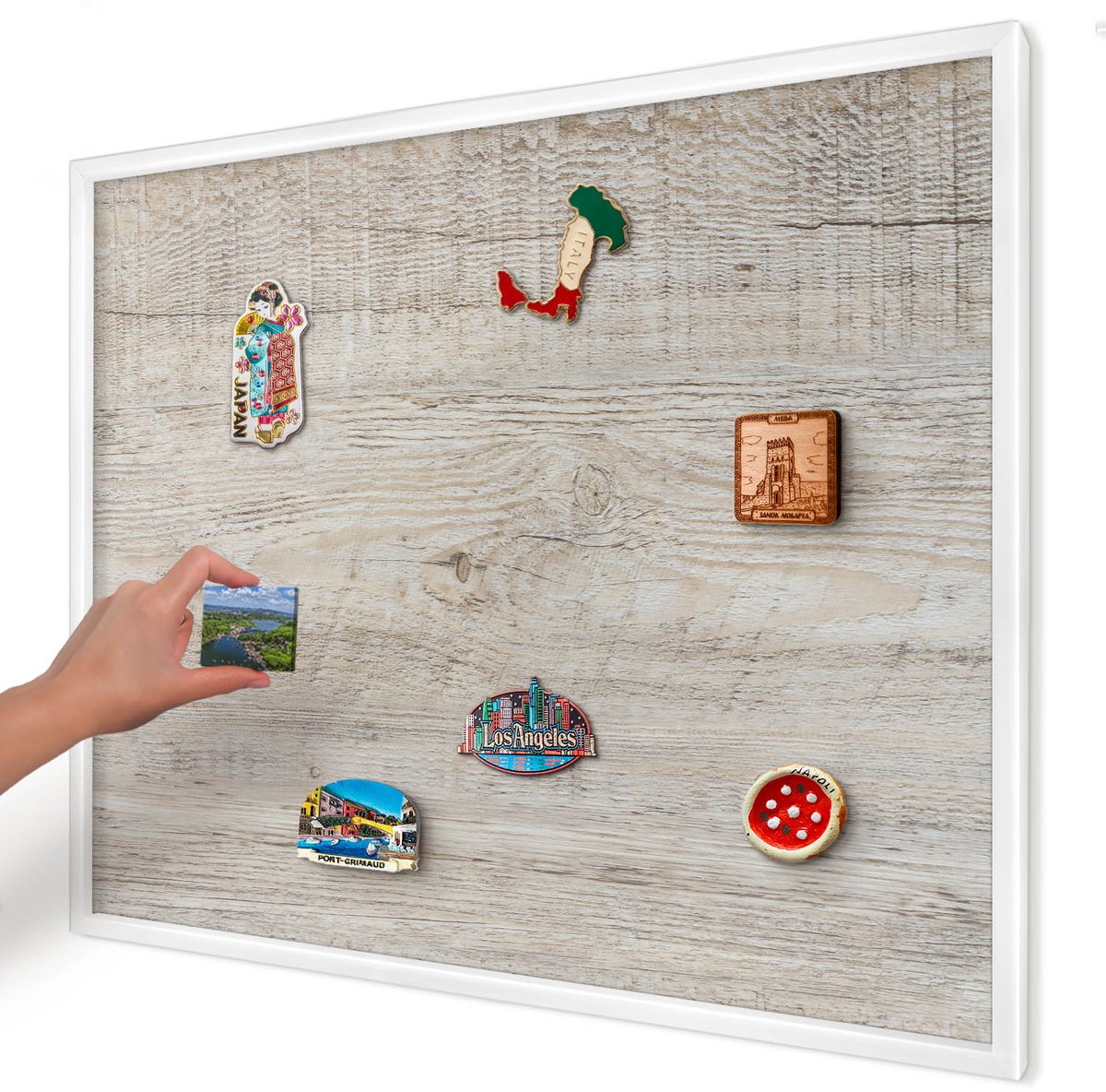 Artprintcave Beige Magneetbord mit Witte Lijst - 80x60 cm - Houtstructuur Magnetische Organizer - Scandinavisch Memobord Keuken - Texturen