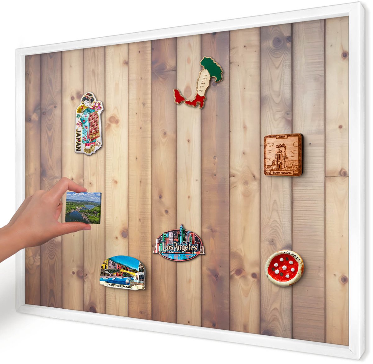 Artprintcave Bruin Magneetbord mit Witte Lijst - 70x50 cm - Houten Planken Magnetische Organizer - Rustiek Wandbord Magnetisch - Texturen