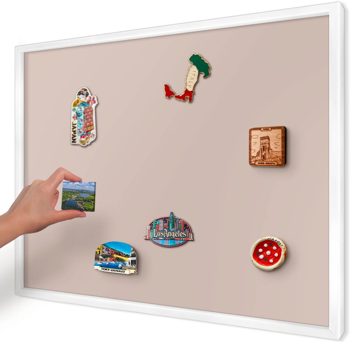 Artprintcave Roze Magneetbord mit Witte Lijst - 70x50 cm - Beige Roze Magneet Bord mit Frame - Minimalist Memobord Keuken - Achtergronden En Patronen